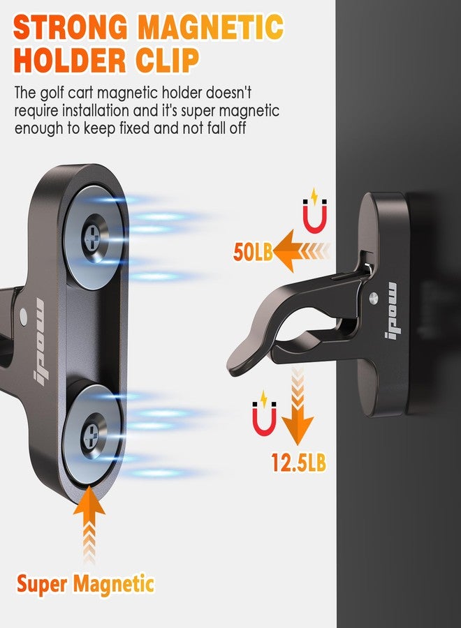IPOW Magnetic Golf Holder Clip for Golf Cart, Universal Clip Mount with Stick-On Metal Pads Fit 70 Rings, Glossy Aluminum Alloy Stand Clip, Golf Carts, Boat, Fishing Rods, Golf Clubs Accessories - Image 3